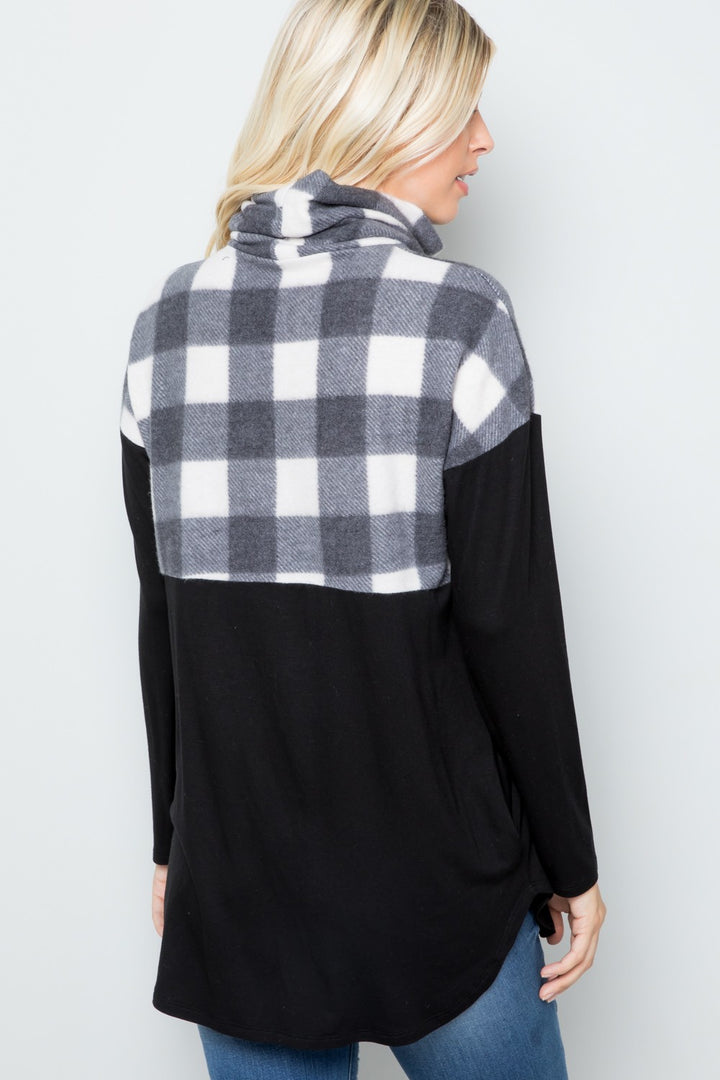 Celeste Plaid Turtleneck Long Sleeve Blouse