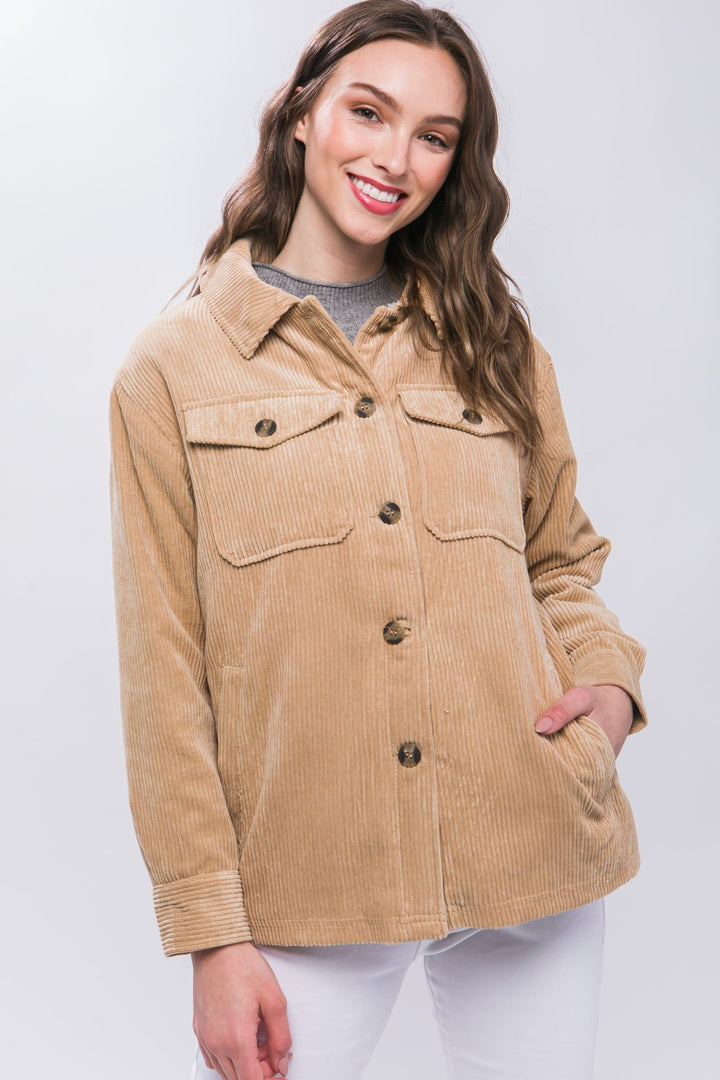 Love Tree Corduroy Button Up Sherpa Lined Jacket