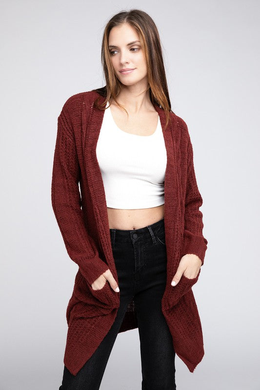 Bibi Twist Knitted Open Front Cardigan With Pockets