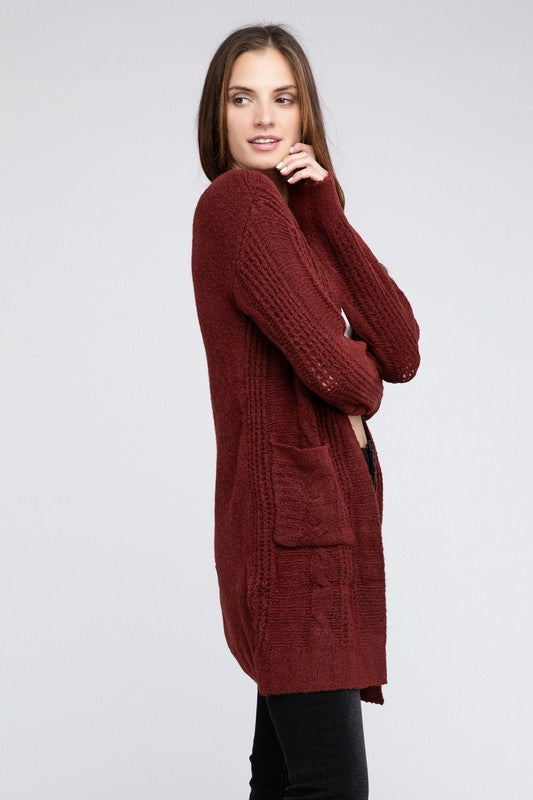 Bibi Twist Knitted Open Front Cardigan With Pockets