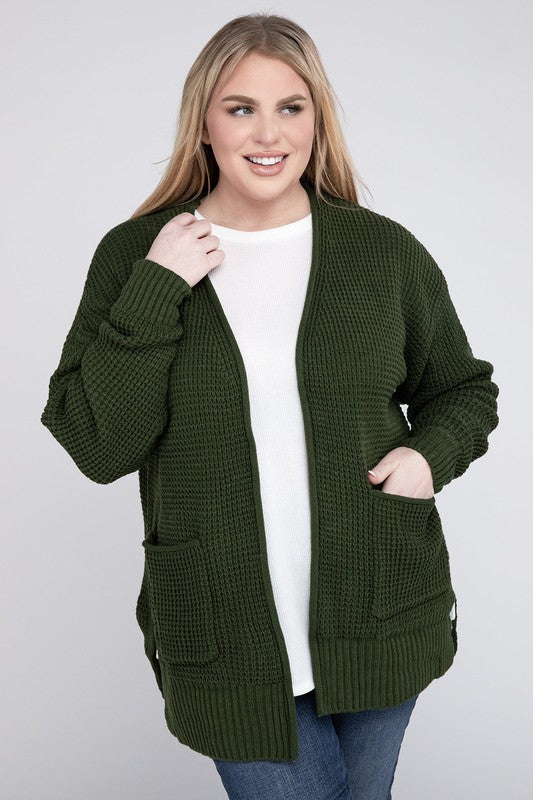 Zenana Plus Low Gauge Waffle Open Cardigan Sweater