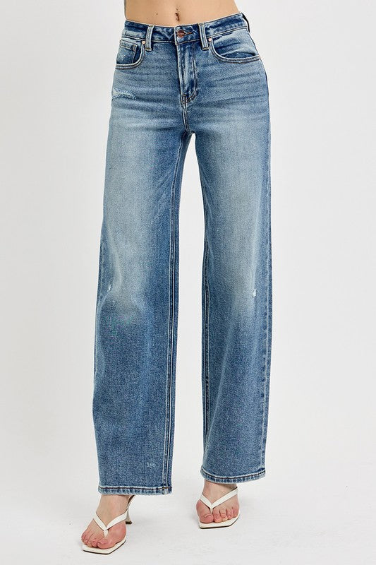 RISEN Distressed Wide Leg Jeans Plus Size