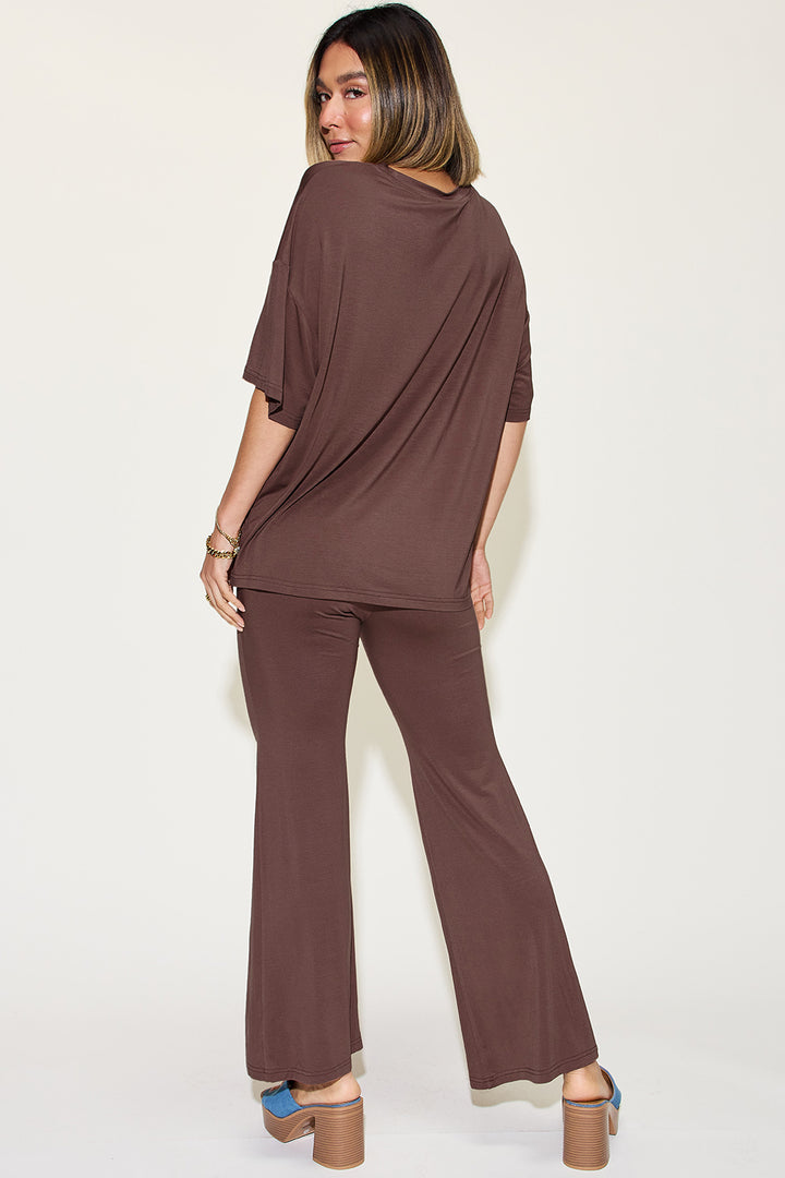 Basic Bae Bamboo Drop Shoulder Top & Flare Pants Set