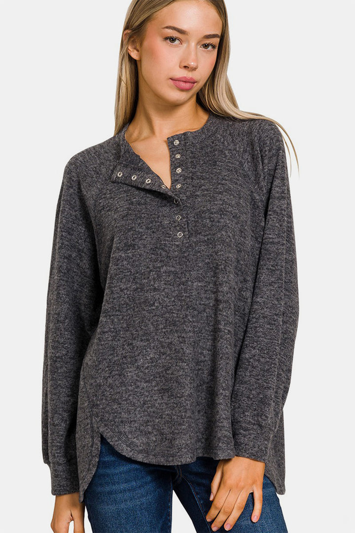 Zenana Brushed Melange Hacci High-Low Sweater