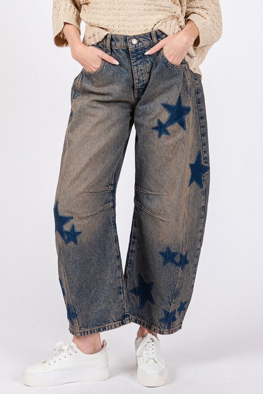 SAGE + FIG Star Wide Leg Barrel Jeans with Pockets