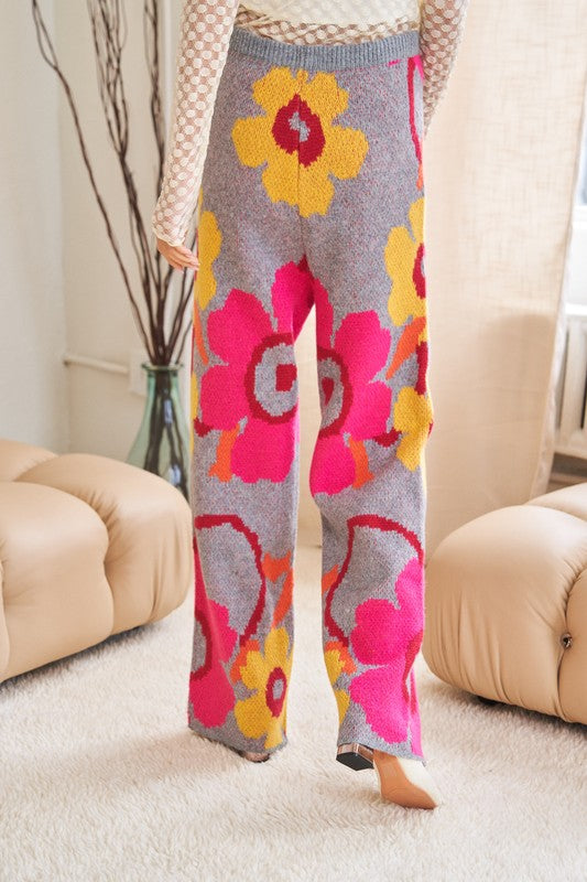 Davi & Dani Flower Printed Casual Cozy Full Long Wide Pants