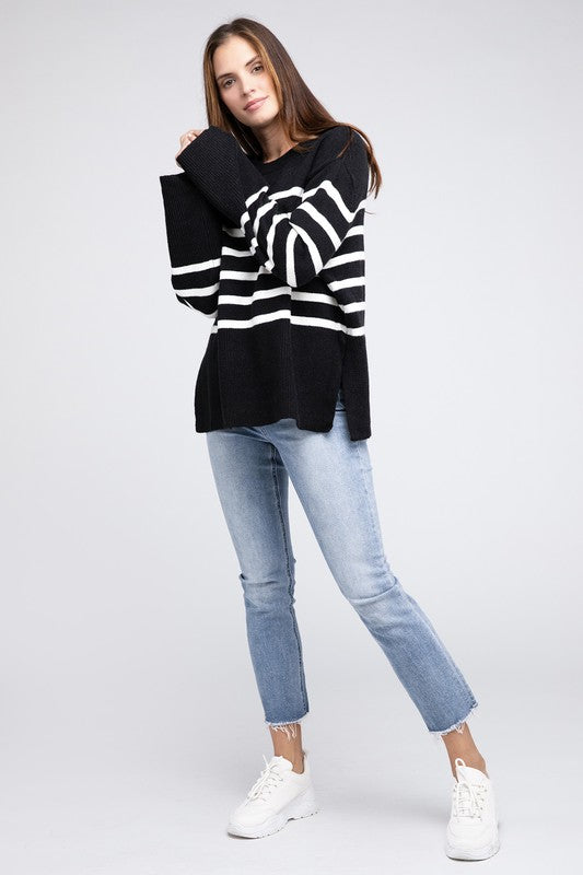 Bibi Ribbed Hem Stripe Sweater