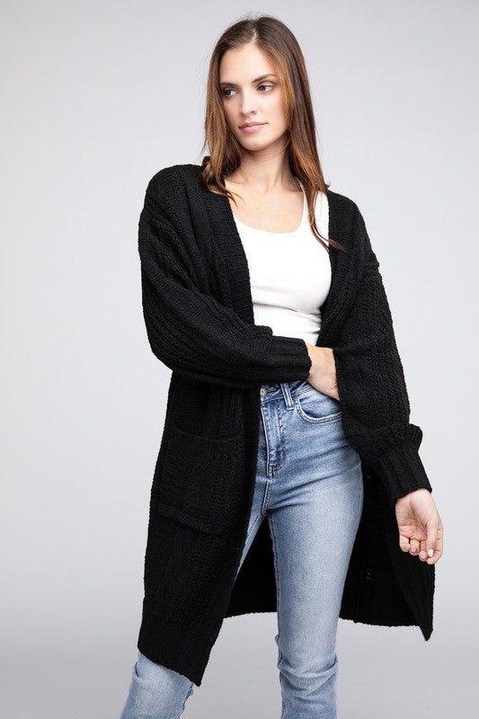 Bibi Twist Knitted Open Front Cardigan With Pockets