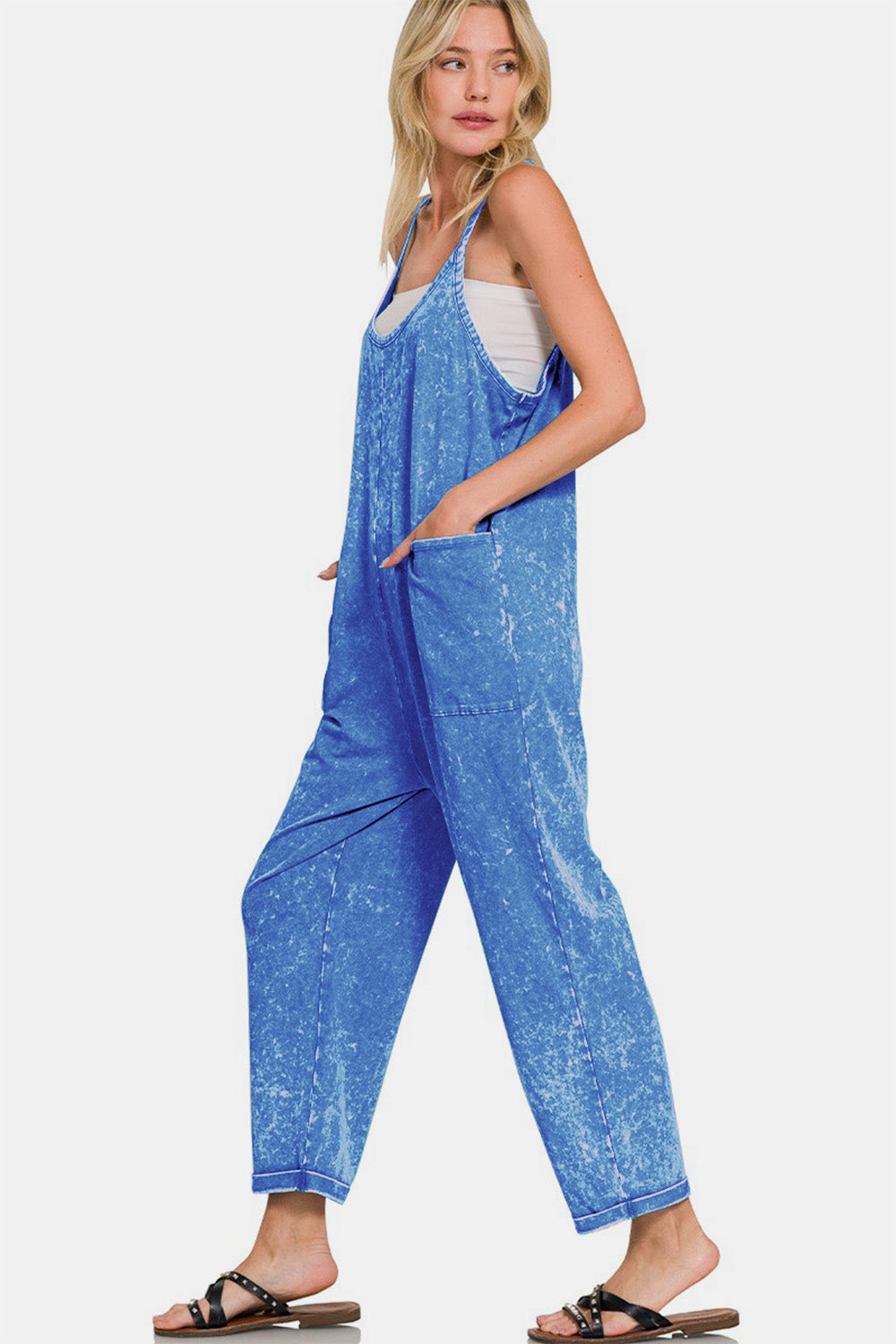 Zenana Washed Spaghetti Straps Jumpsuit with Pockets