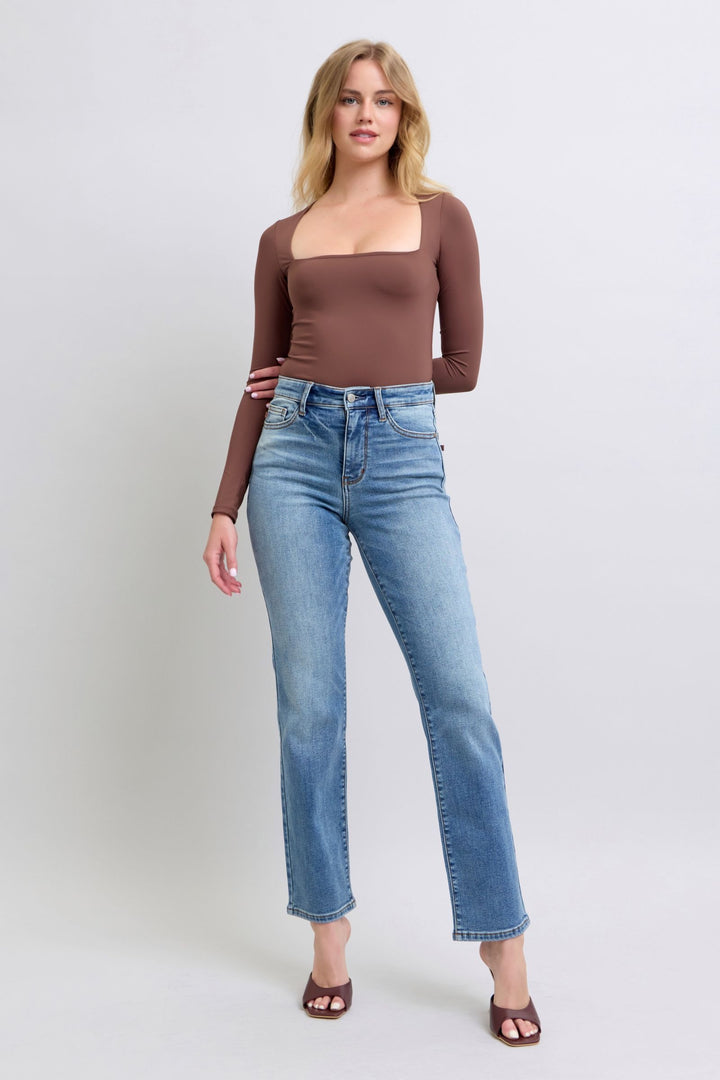 Judy Blue Wash Thermal Straight Jeans with Pockets