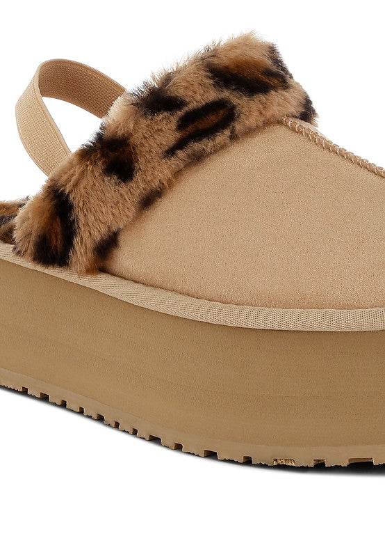 London Rag Kutchu Leopard Faux Fur Platform Classic Slingback