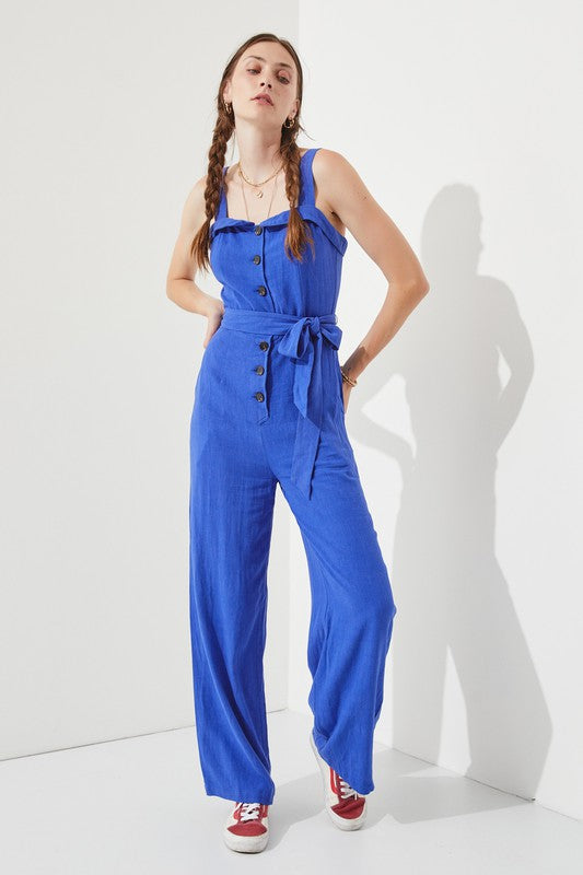 Jade by Jane SLEEVELESS ADJUSTABLE STRAP BUTTON DOWN JUMPSUIT