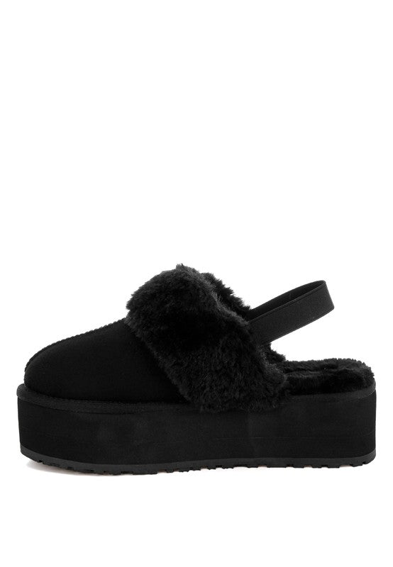 London Rag Kutchu Faux Fur Trim Platform Classic Slingback