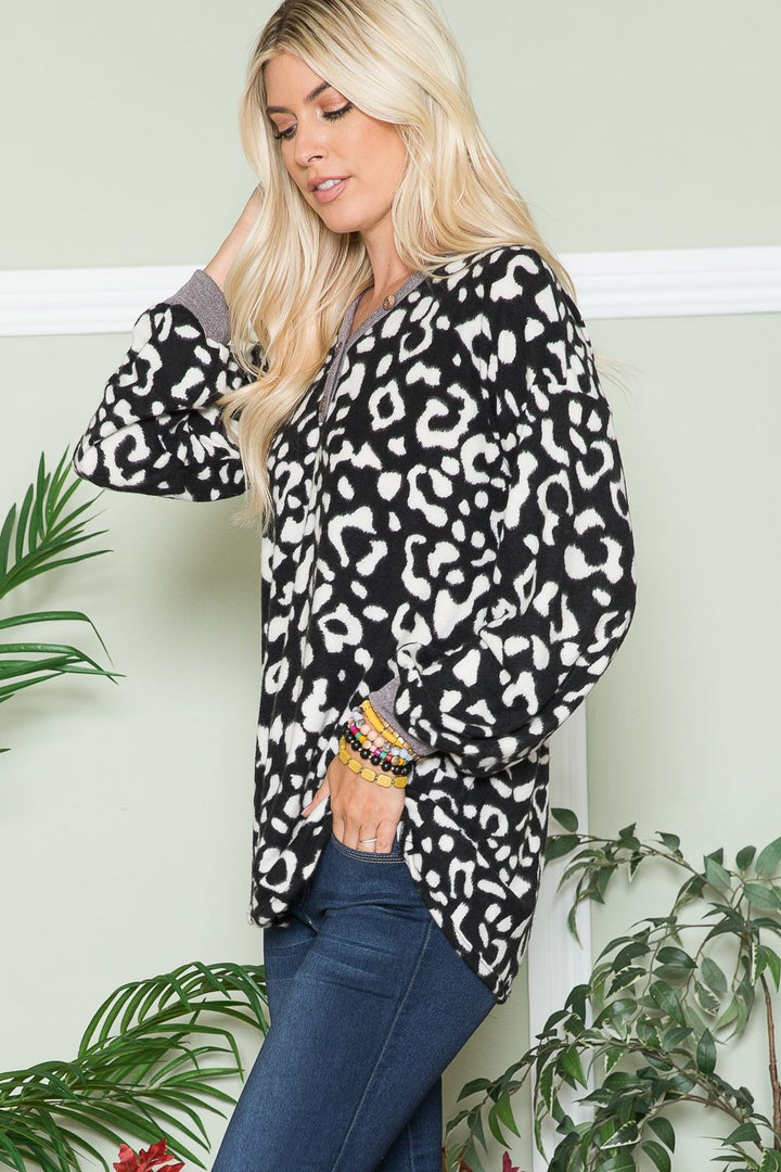 Celeste Leopard V-Neck Long Sleeve Blouse