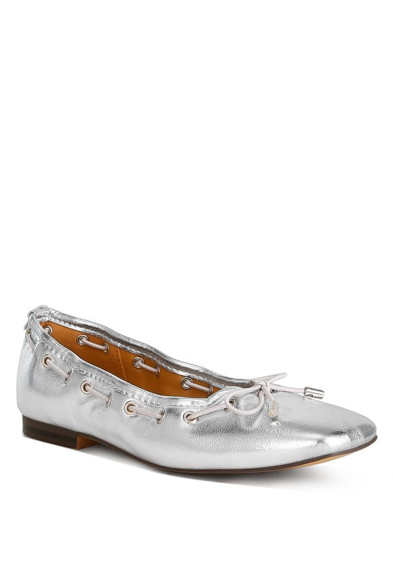 Rag & Co. Marlow Metallic Eyelet Detail Bow Ballerinas