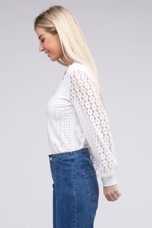 V-Neck Lace Trim Top