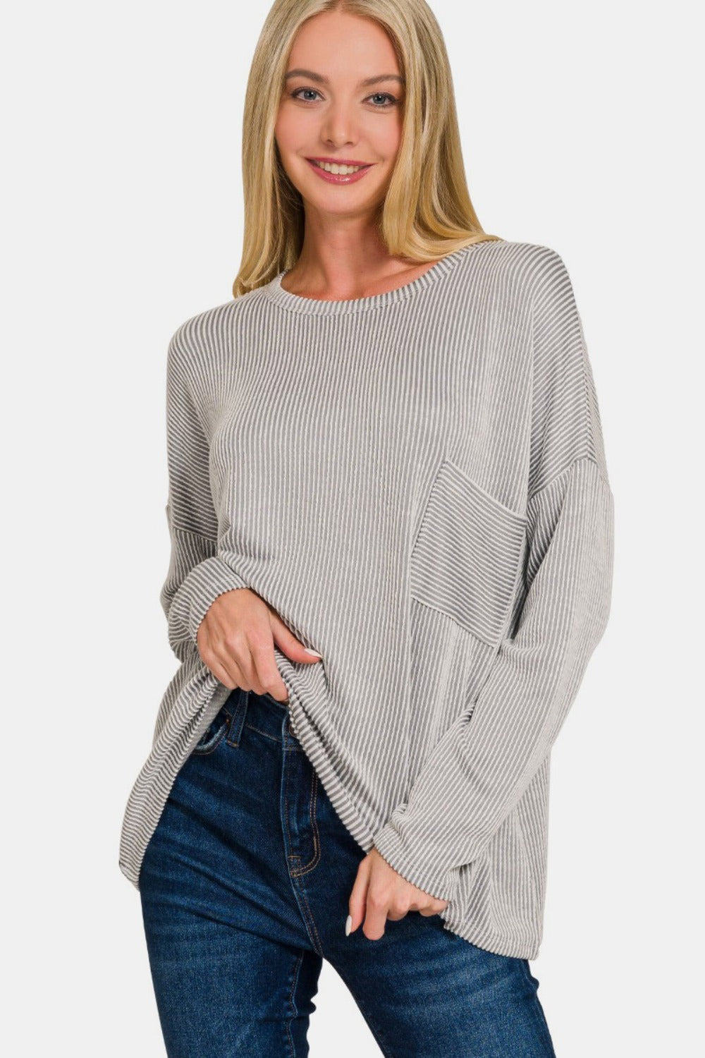 Zenana Ribbed Striped Long Sleeve Top