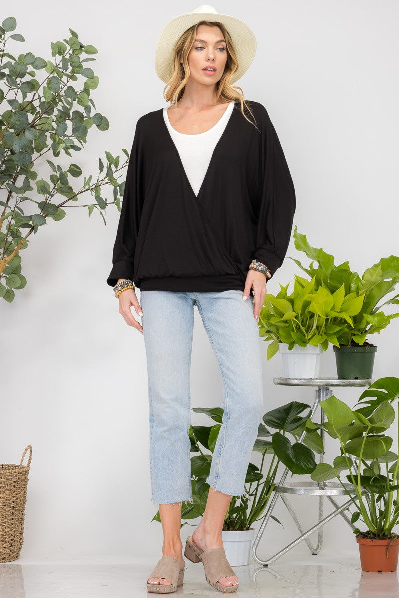 Celeste Contrast Round Neck Top with Two Layer Detail