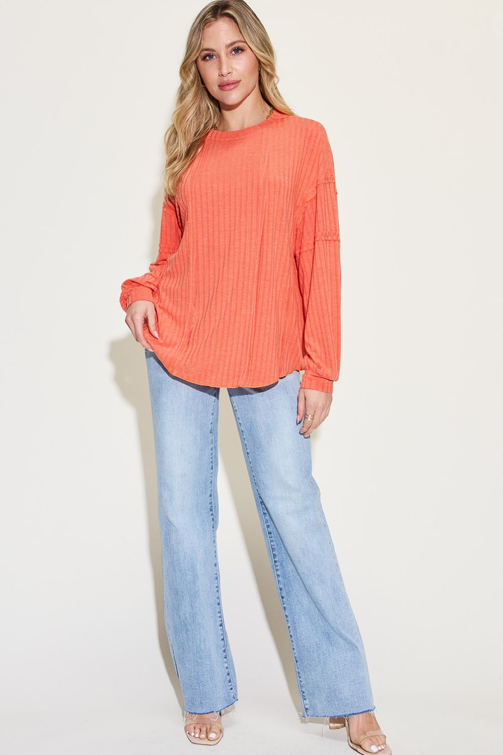 Basic Bae Ribbed Round Neck Long Sleeve Top