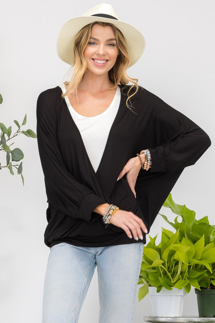 Celeste Contrast Round Neck Top with Two Layer Detail