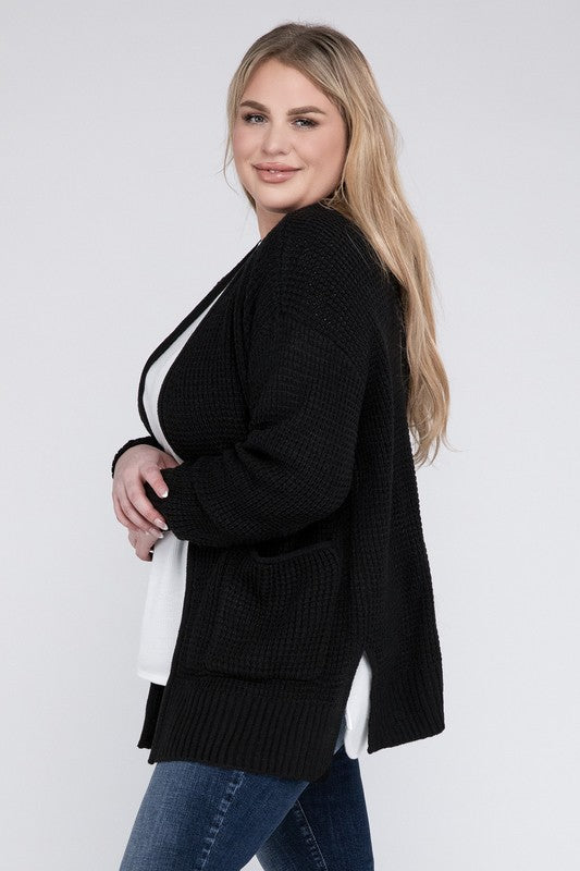 Zenana Plus Low Gauge Waffle Open Cardigan Sweater