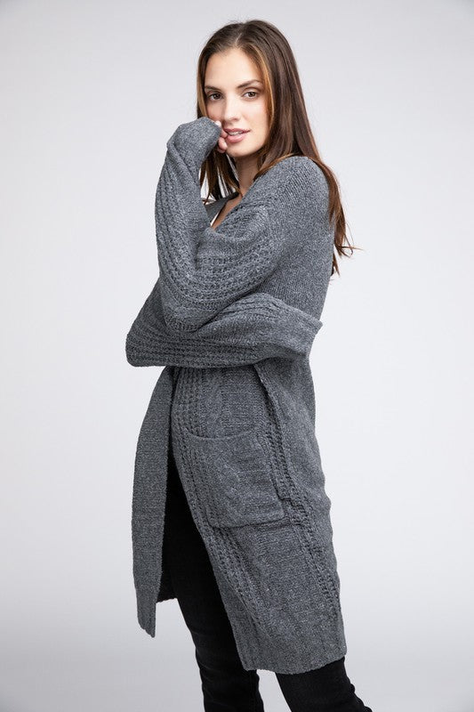 Bibi Twist Knitted Open Front Cardigan With Pockets