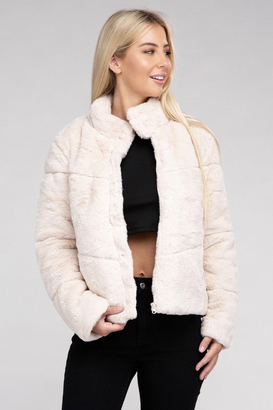 Ambiance Fluffy Zip-Up Jacket