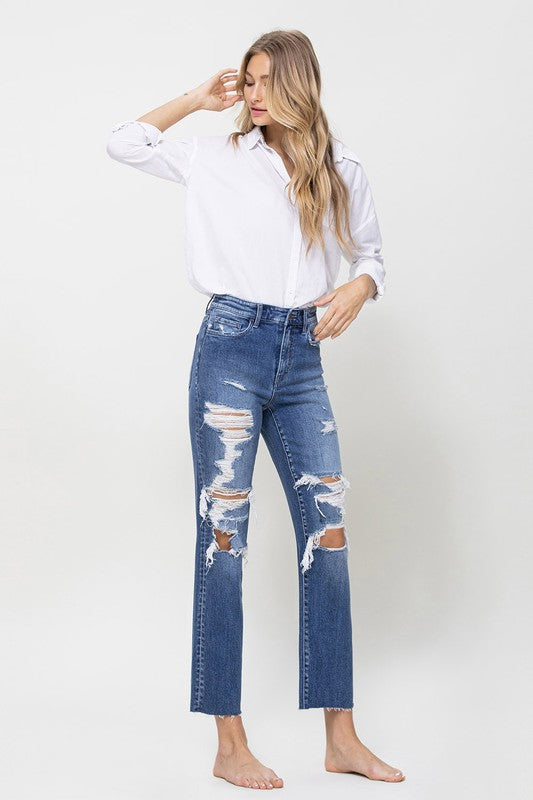 Flying Monkey Distressed High Rise Ankle Relaxed Straight Jeans