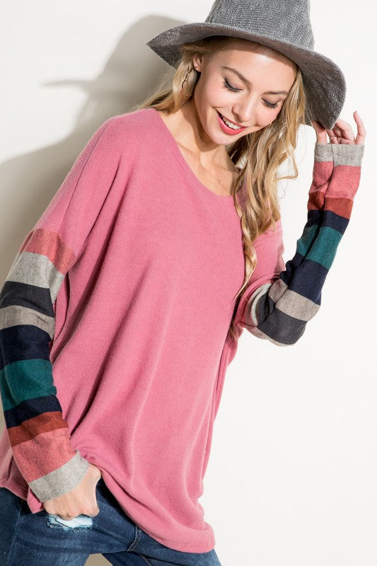 PLUS COZY COLORBLOCK TOP