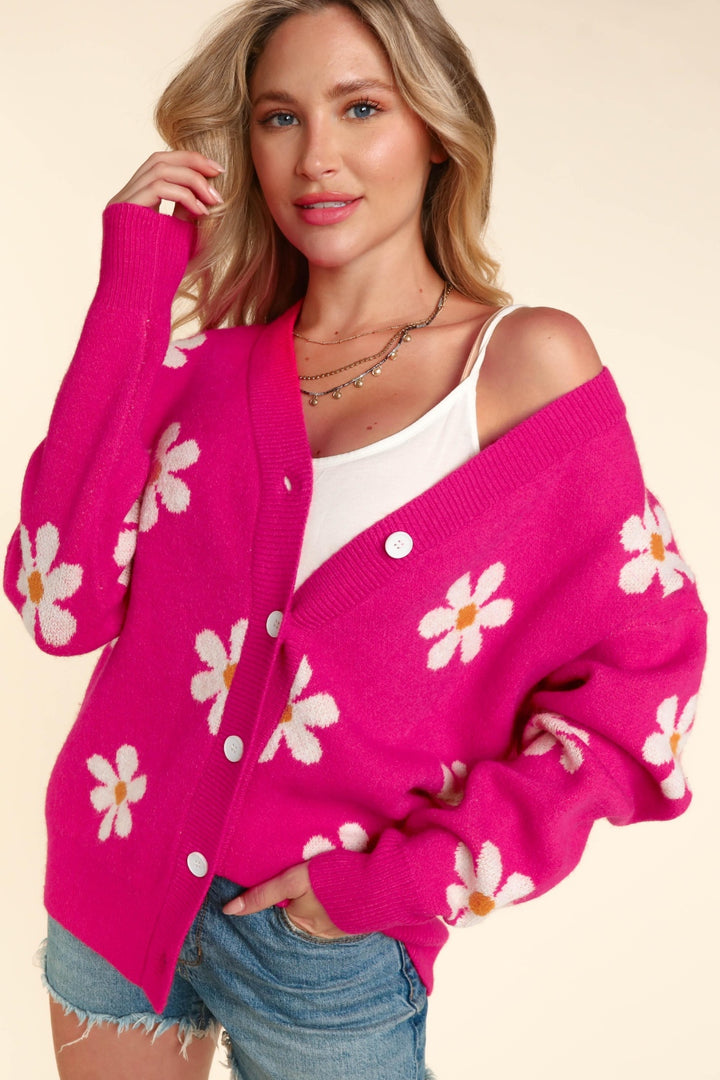 Haptics Daisy Floral Button Down Long Sleeve Cardigan