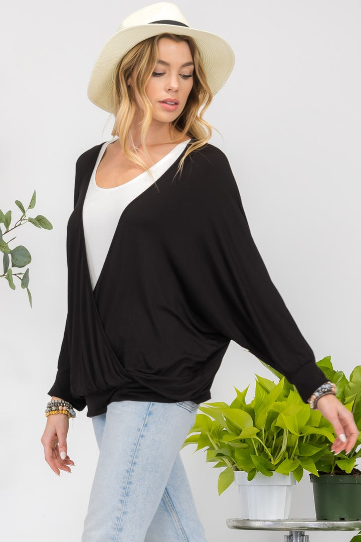 Celeste Contrast Round Neck Top with Two Layer Detail