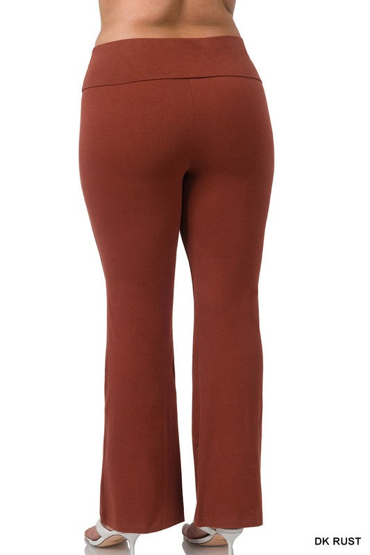 Zenana Plus Premium Cotton Fold Over Yoga Flare Pants