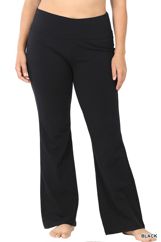 Zenana Plus Premium Cotton Fold Over Yoga Flare Pants