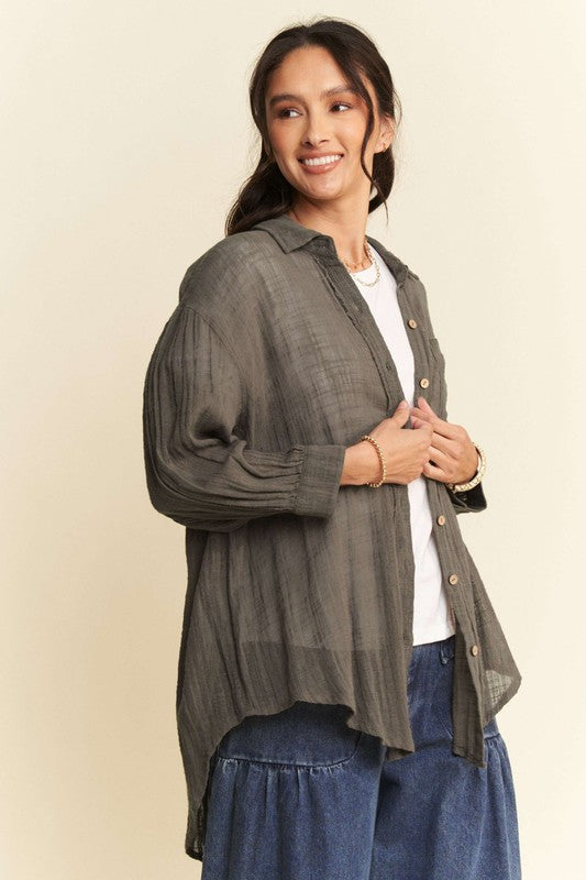 Davi & Dani High-Low Chest Pocket Button Up Shirt