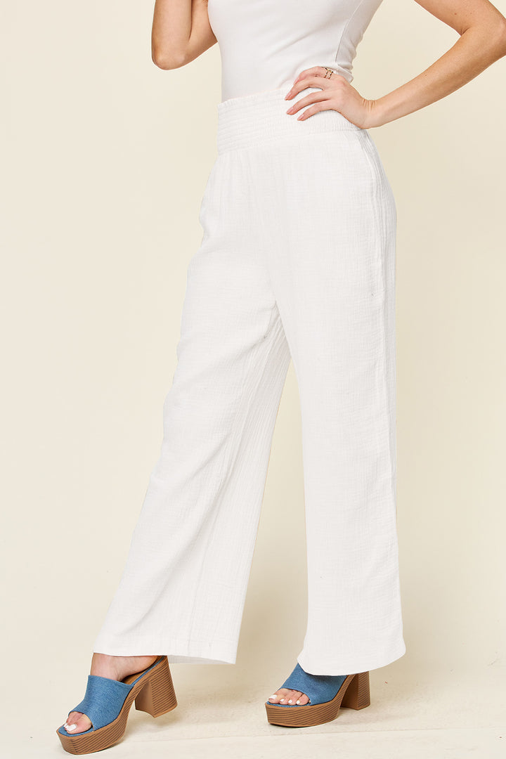 Double Take Texture Smocked Waist Wide Leg Pants