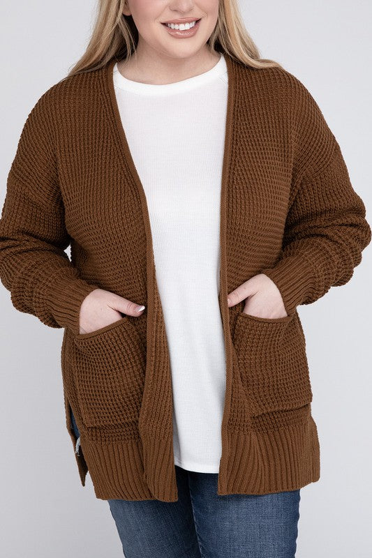 Zenana Plus Low Gauge Waffle Open Cardigan Sweater