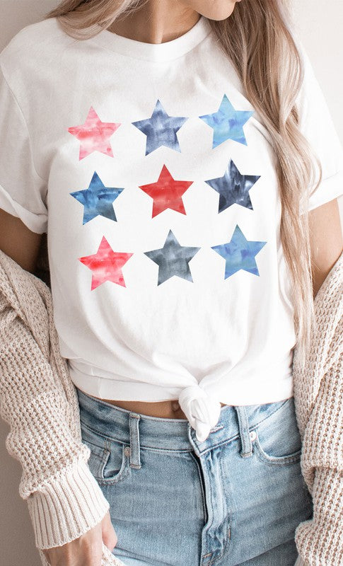 Watercolor Patriotic Star Grid Graphic Tee