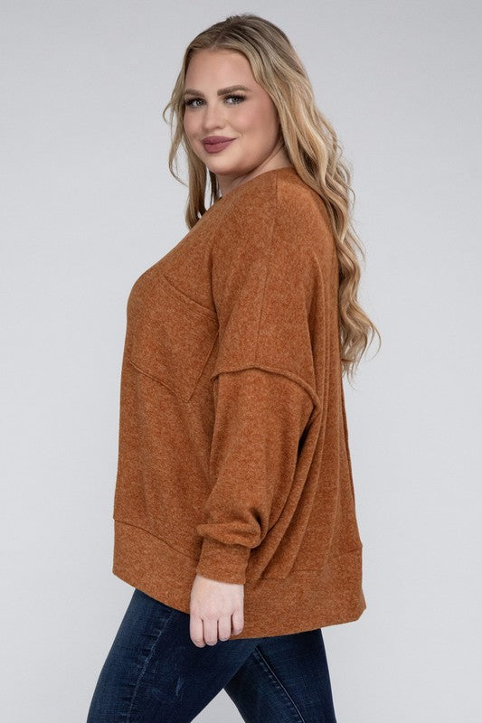 Zenana Plus Brushed Melange Drop Shoulder Sweater