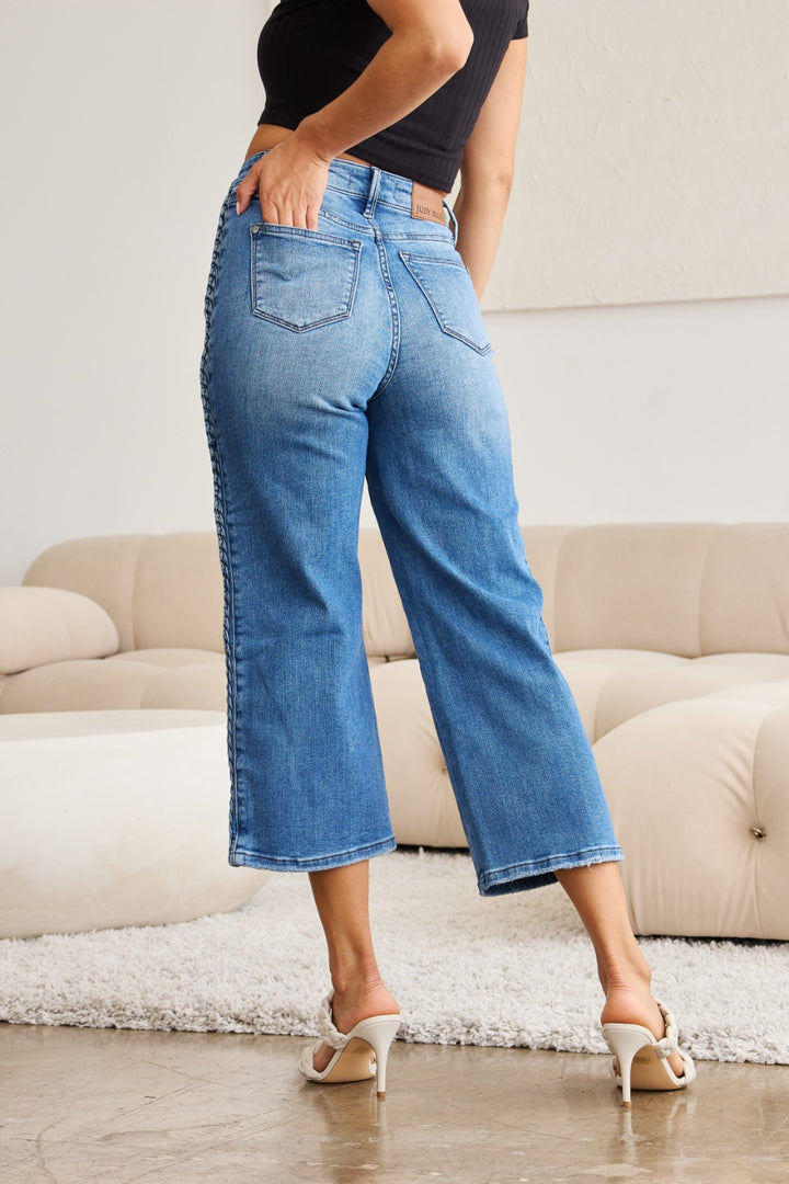 Judy Blue Braid Side Detail Wide Leg Jeans