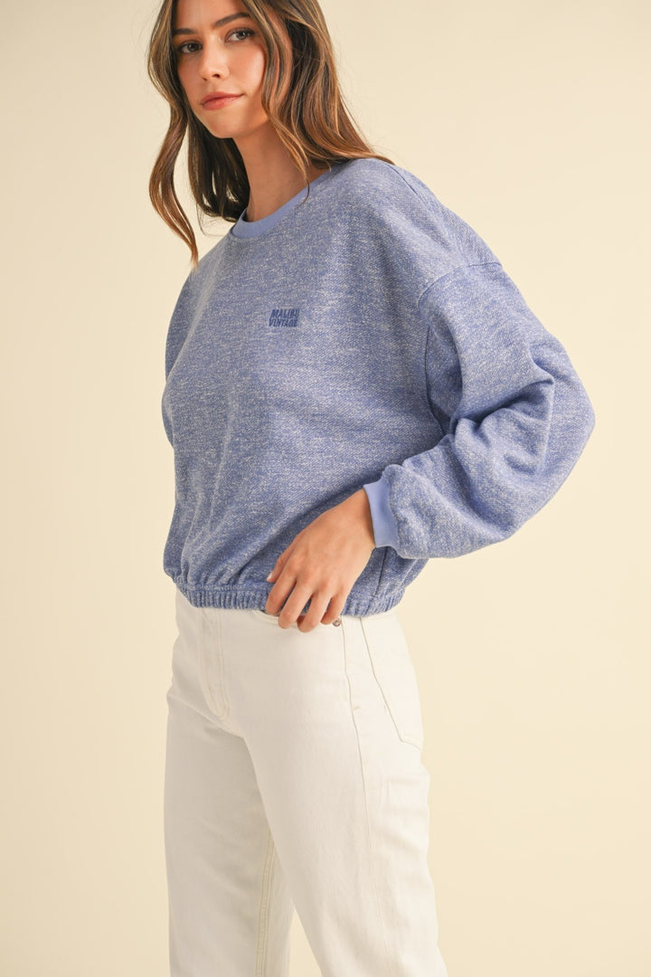 Mable Round Neck Malibu Vintage Letter Embroidery Crop Sweatshirt