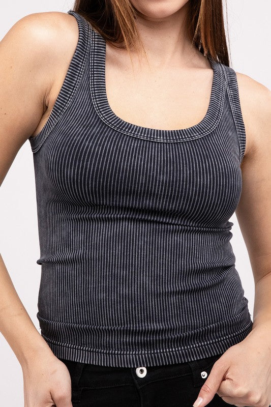 Zenana 2-Way Neckline Washed Ribbed Cropped Tank Top - Boho Soho