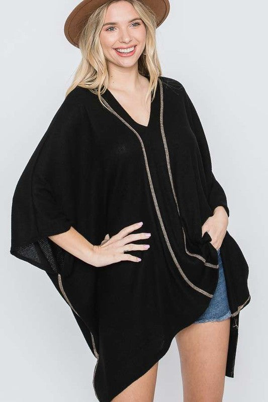 Jade by Jane VNECK Contrast Stitch PONCHO TOP