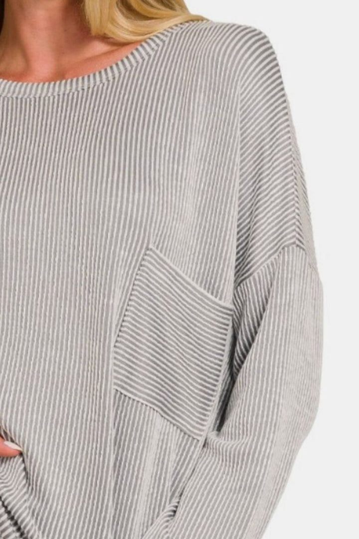 Zenana Ribbed Striped Long Sleeve Top