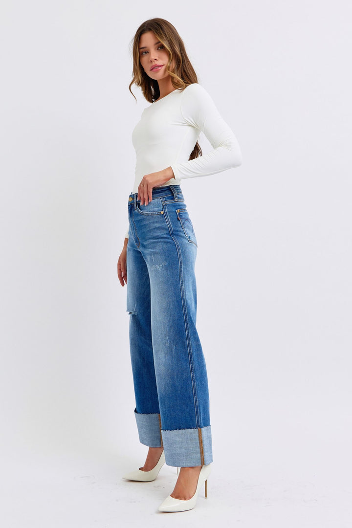 Judy Blue Distressed High Waist Wide Leg Jeans