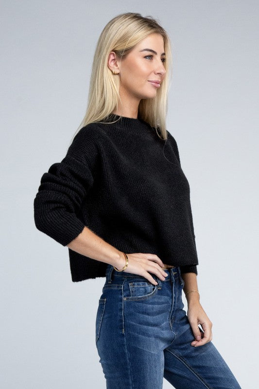 Cozy Cropped Mock Neck Pullover