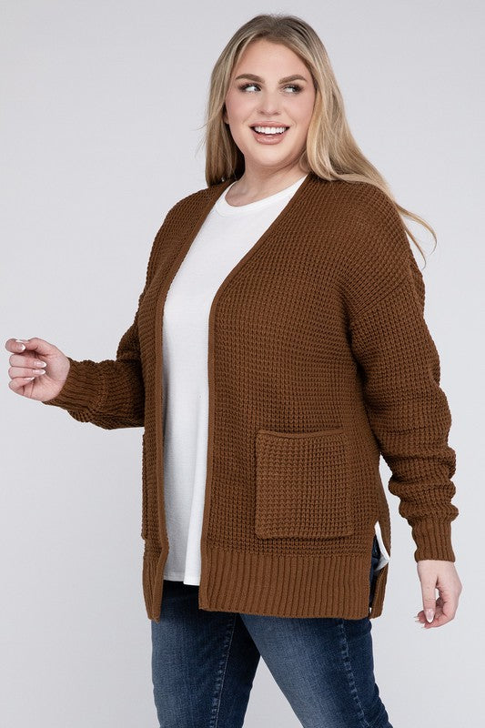 Zenana Plus Low Gauge Waffle Open Cardigan Sweater