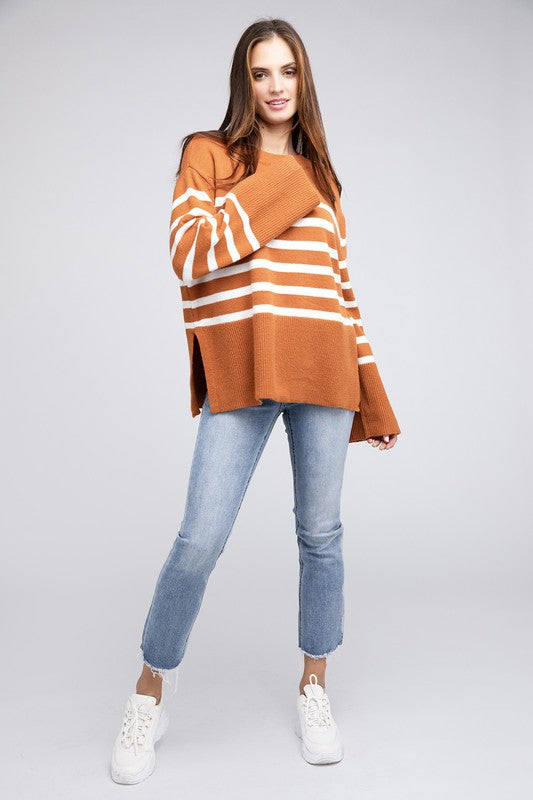 Bibi Ribbed Hem Stripe Sweater