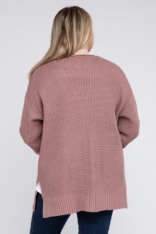 Zenana Plus Low Gauge Waffle Open Cardigan Sweater