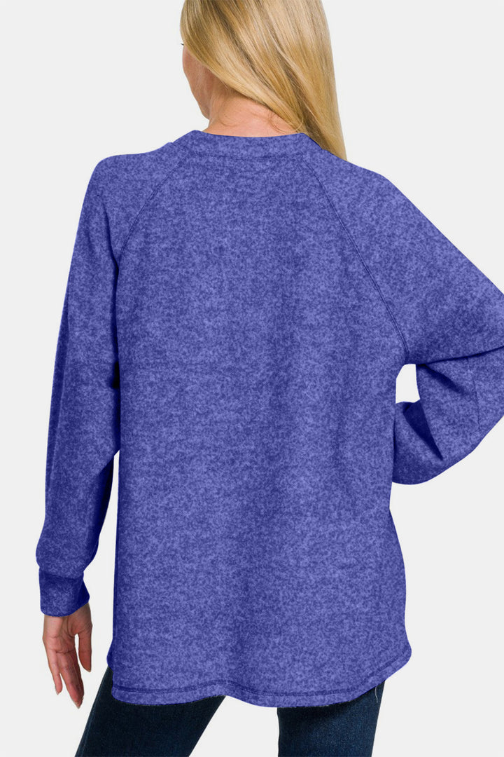 Zenana Brushed Melange Hacci High-Low Sweater