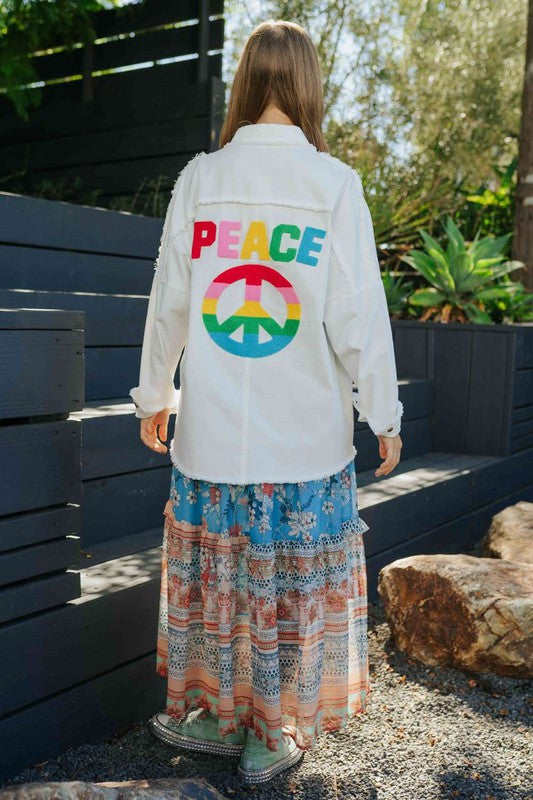 Davi & Dani Multi Color Peace Symbol Button Up Shirt